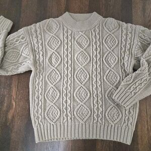Vintage Cable Knit Boxy Neutral Beige Sweater Size L